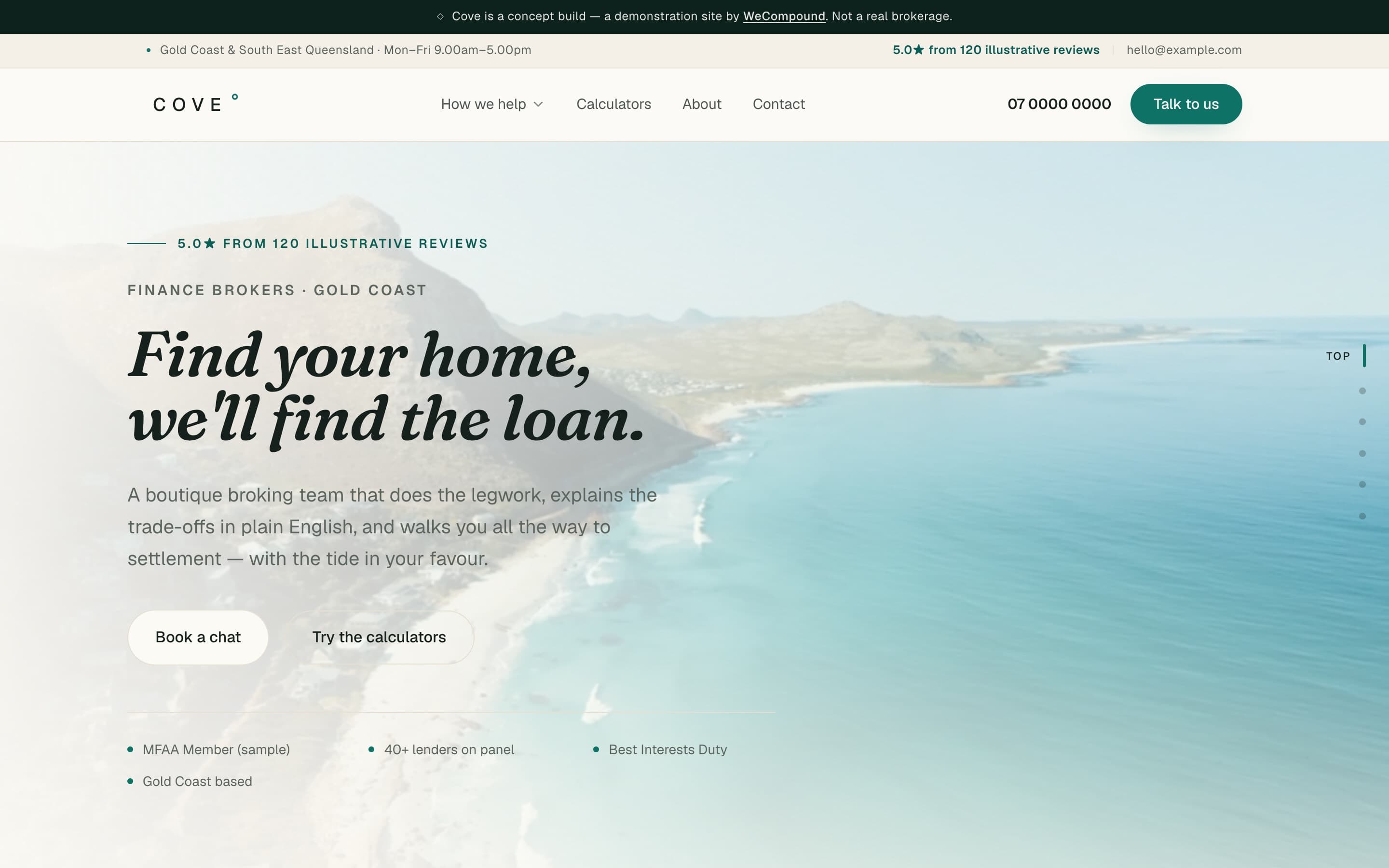 Cove homepage